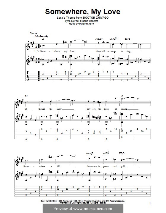 Somewhere My Love (Lara's Theme): Für Gitarre mit Tabulatur by Maurice Jarre