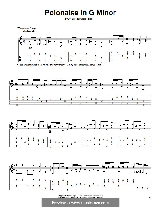 Nr.19 Polonäse in g-moll, BWV Anh.125: Für Gitarre by Johann Sebastian Bach