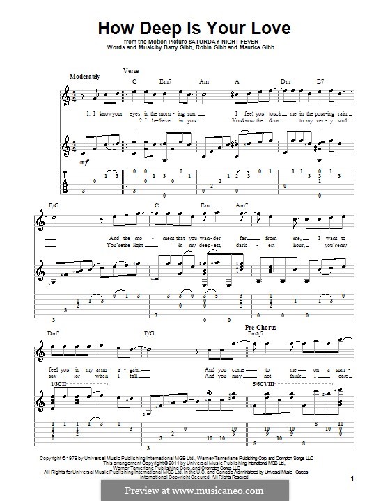How Deep Is Your Love (The Bee Gees): Für Gitarre mit Tabulatur by Barry Gibb, Maurice Gibb, Robin Gibb