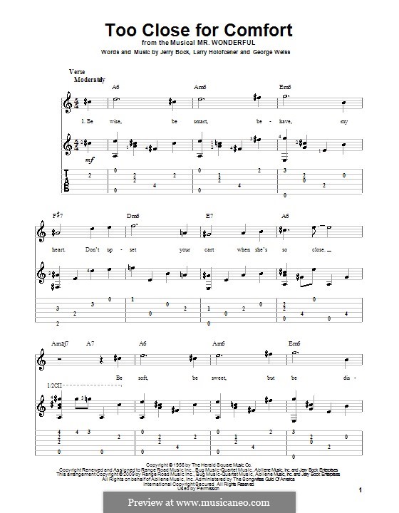 Too Close for Comfort: Für Gitarre mit Tabulatur by George David Weiss, Jerry Bock, Larry Holofcener
