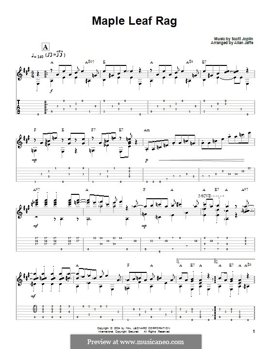 Maple Leaf Rag (Printable Scores): Für Gitarre mit Tabulatur by Scott Joplin