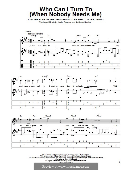 Who Can I Turn To?: Für Gitarre mit Tabulatur by Anthony Newley, Leslie Bricusse