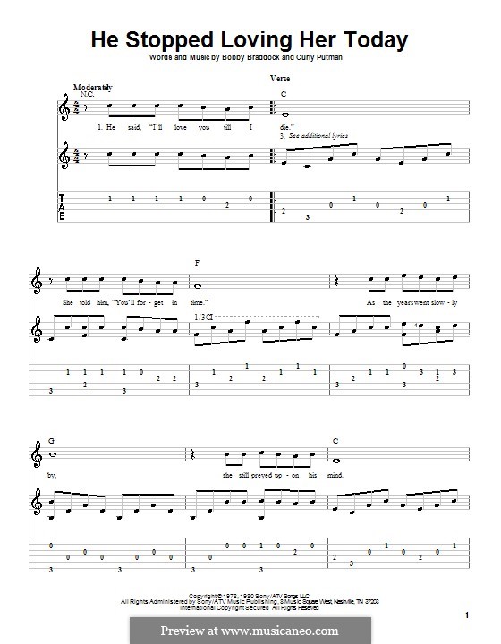 He Stopped Loving Her Today (George Jones): Für Gitarre mit Tabulatur by Bobby Braddock, Curly Putman
