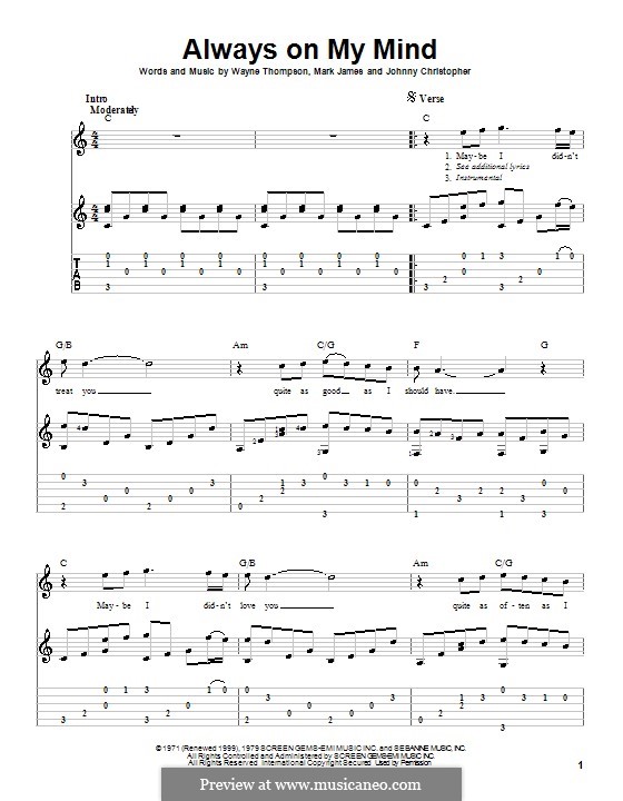 Always on My Mind: Für Gitarre (Willie Nelson) by Johnny Christopher, Mark James, Wayne Carson Thompson