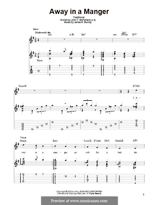 Away in a Manger (Printable Scores): Für Gitarre mit Tabulatur by James R. Murray