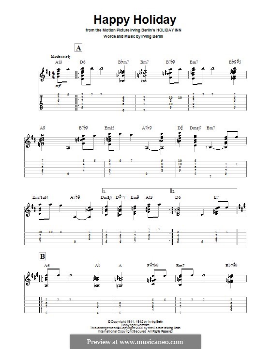 Happy Holiday: Für Gitarre mit Tabulatur by Irving Berlin