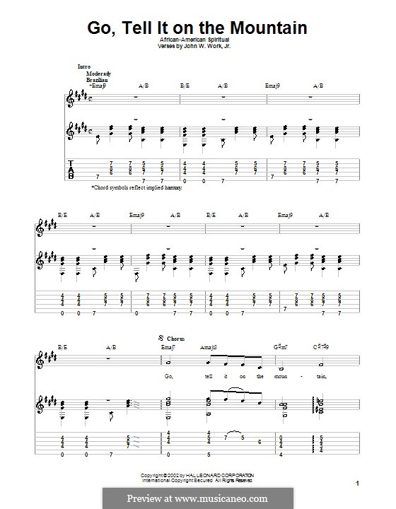 Go, Tell it on the Mountain (Printable Scores): Für Gitarre by folklore