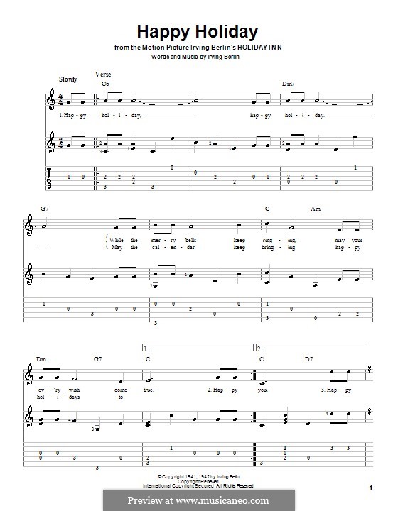 Happy Holiday: Für Gitarre mit Tabulatur by Irving Berlin