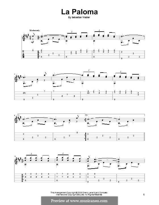 La Paloma (Die Taube): Für Gitarre mit Tab by Sebastián Yradier