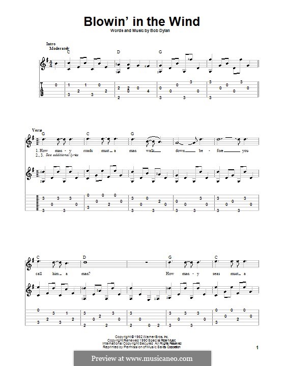 Blowin' in the Wind: Für Gitarre mit Tabulatur by Bob Dylan