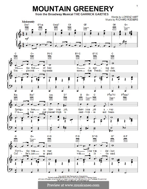 Mountain Greenery: Für Stimme und Klavier (oder Gitarre) by Richard Rodgers