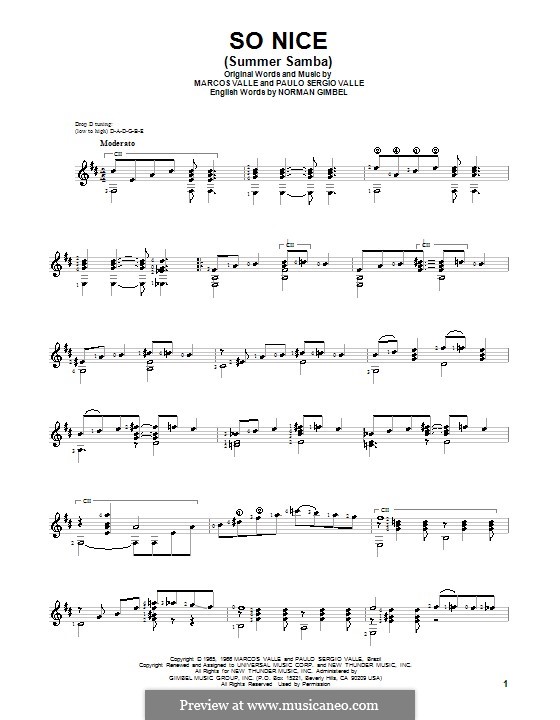 So Nice (Summer Samba): Für Gitarre mit Tabulatur by Marcos Valle, Paulo Sergio Valle