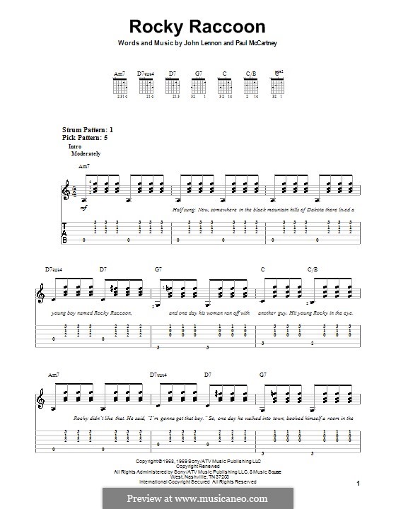 Rocky Raccoon (The Beatles): Für Gitarre (Sehr leichte Fassung) by John Lennon, Paul McCartney