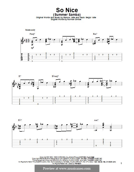 So Nice (Summer Samba): Für Gitarre mit Tabulatur by Marcos Valle, Paulo Sergio Valle