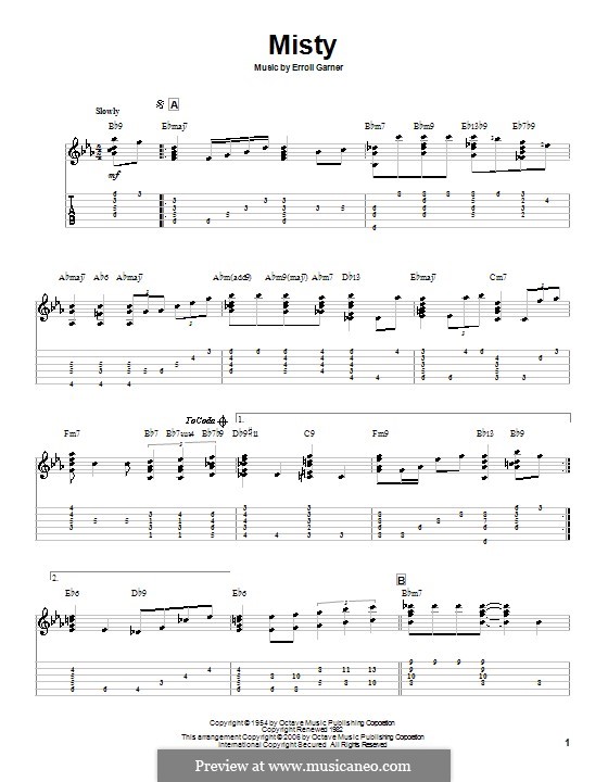 Misty (Johnny Mathis): Für Gitarre mit Tabulatur by Erroll Garner
