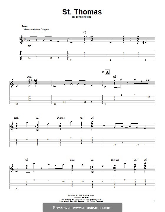 St. Thomas: Für Gitarre mit Tab by Sonny Rollins