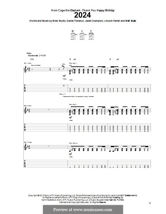 2024 (Cage the Elephant): Für Gitarre mit Tabulatur by Brad Shultz, Daniel Tichenor, Jared Champion, Lincoln Parish, Matt Shultz