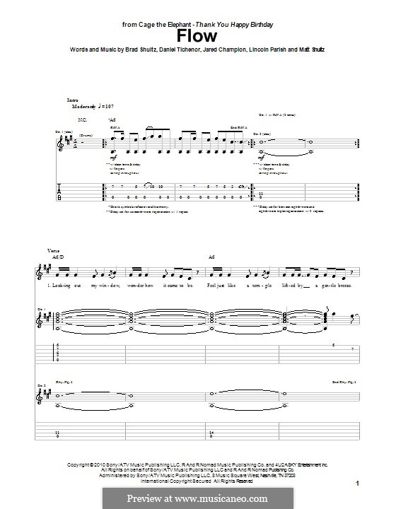 Flow (Cage the Elephant): Für Gitarre mit Tabulatur by Brad Shultz, Daniel Tichenor, Jared Champion, Lincoln Parish, Matt Shultz