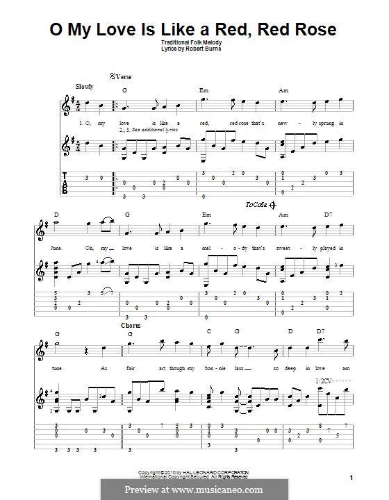 My Love is Like a Red, Red Rose: Für Gitarre by folklore