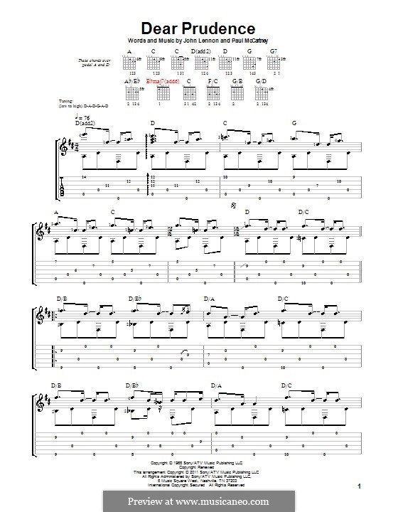 Dear Prudence (The Beatles): Für Gitarre (Noten von hohem Qualität) by John Lennon, Paul McCartney