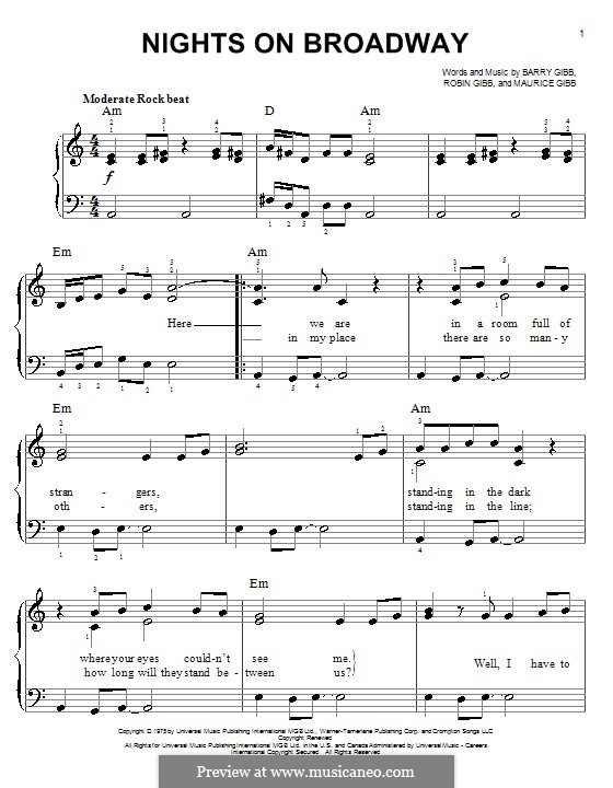 Nights on Broadway (The Bee Gees): Für Klavier, leicht by Barry Gibb, Maurice Gibb, Robin Gibb