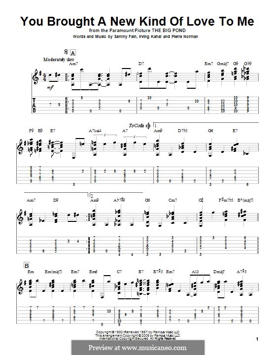 You Brought a New Kind of Love to Me (Frank Sinatra): Für Gitarre mit Tabulatur by Irving Kahal, Pierre Norman Connor, Sammy Fain