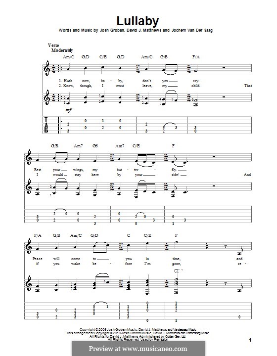 Lullaby: Für Gitarre mit Tabulatur by David J. Matthews, Jochem van der Saag, Josh Groban