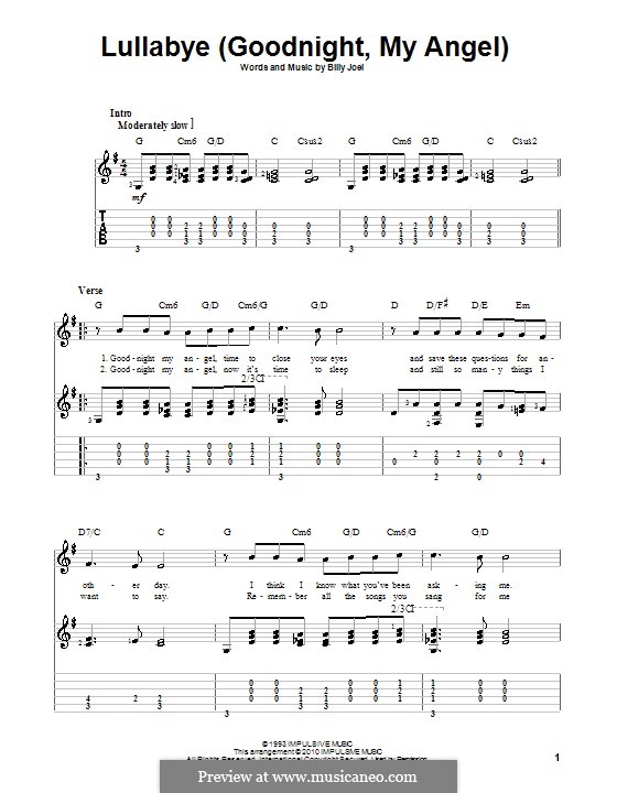 Lullabye (Goodnight, My Angel): Für Gitarre mit Tabulatur by Billy Joel