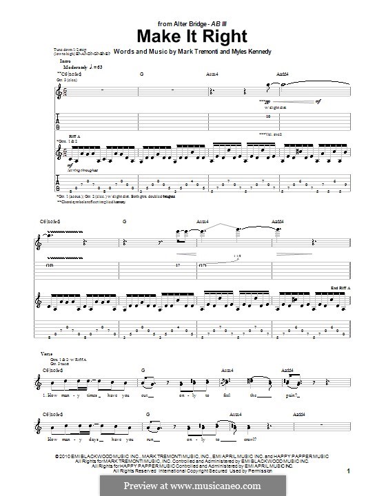 Make It Right (Alter Bridge): Für Gitarre mit Tabulatur by Mark Tremonti, Myles Kennedy