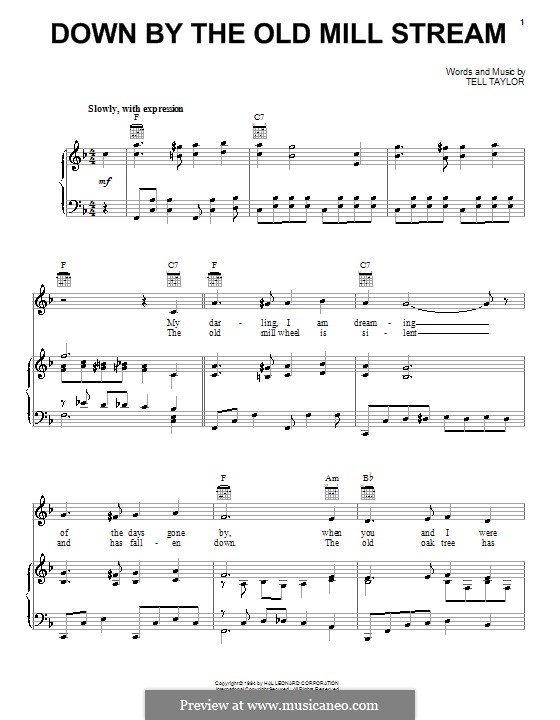 Down by the Old Mill Stream: Für Stimme und Klavier (oder Gitarre) by Tell Taylor