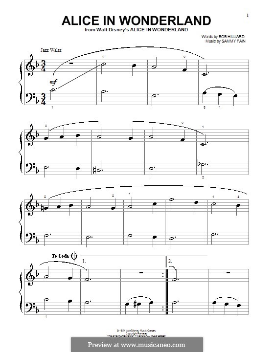 Alice in Wonderland (Bill Evans): Für Klavier (sehr leichte Fassung) by Bob Hilliard, Sammy Fain