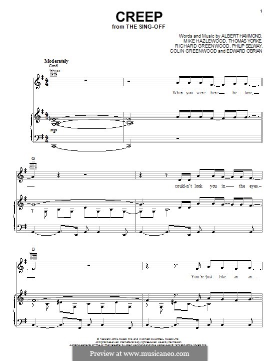 Creep (Radiohead): Für Stimme und Klavier (oder Gitarre) by Albert Hammond, Colin Greenwood, Ed O'Brien, Jonny Greenwood, Mike Hazelwood, Phil Selway, Thomas Yorke