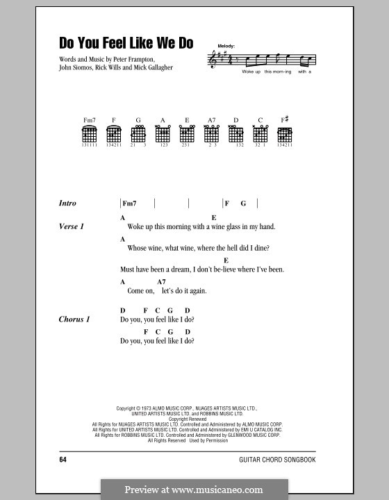 Do You Feel Like We Do: Texte und Akkorde by John Siomos, Mick Gallagher, Rick Wills