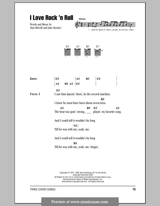 I Love Rock 'n Roll: Text und Akkorde by Alan Merrill, Jake Hooker