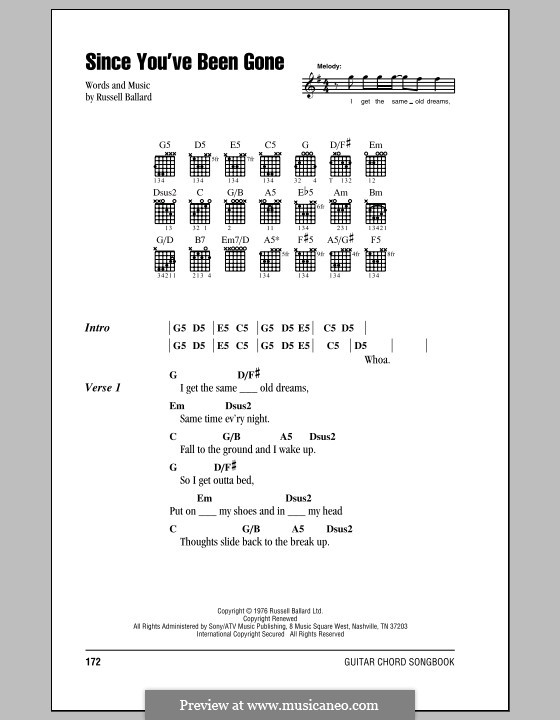 Since You've Been Gone (Rainbow): Text und Akkorde by Russell Ballard