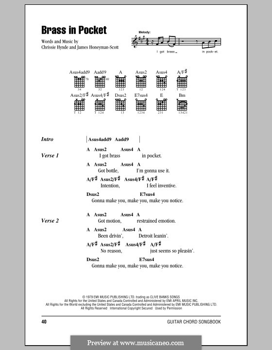 Brass in Pocket (The Pretenders): Text und Akkorde by Chrissie Hynde, James Honeyman-Scott