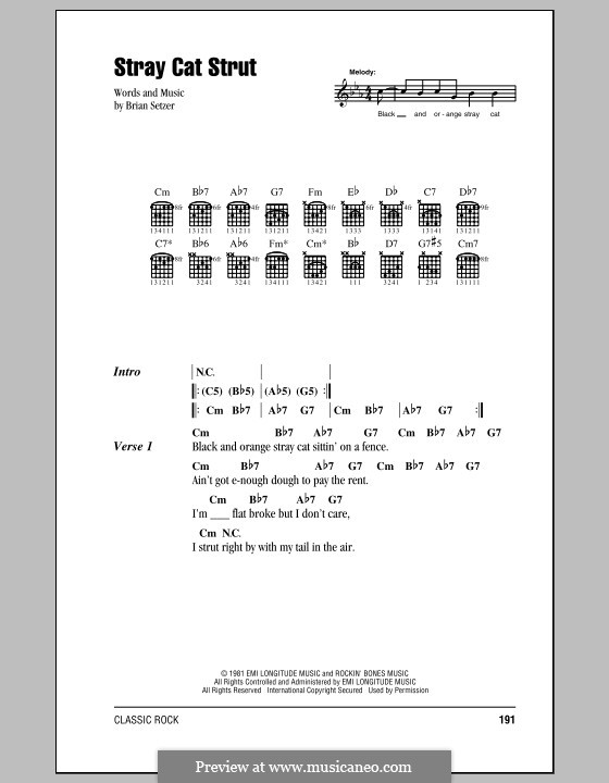 Stray Cat Strut (Stray Cats): Texte und Akkorde by Brian Setzer