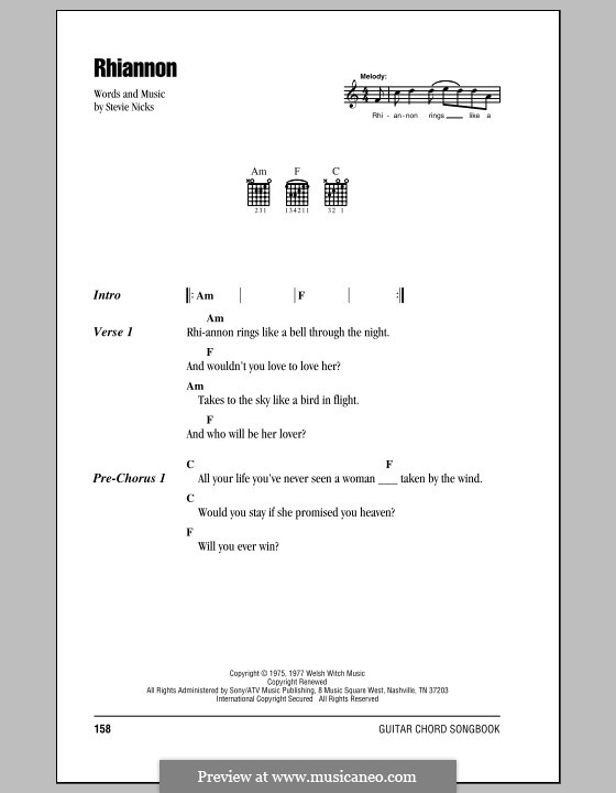 Rhiannon (Fleetwood Mac): Text und Akkorde by Stevie Nicks