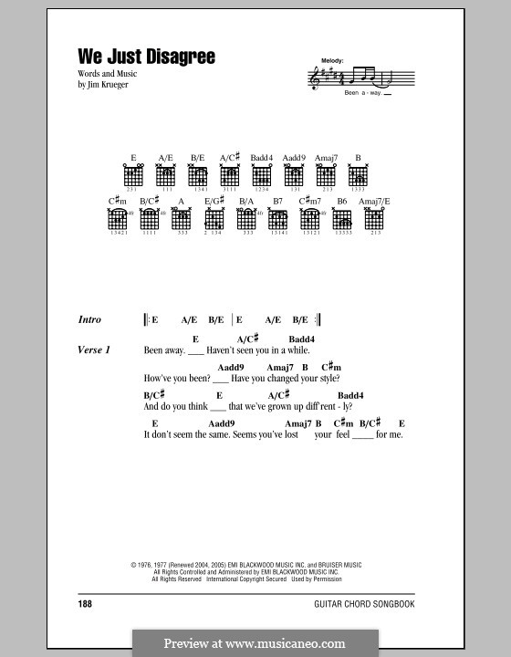 We Just Disagree (Dave Mason): Text und Akkorde by Jim Krueger