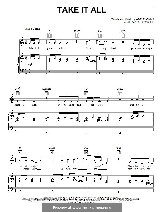 Take It All: Für Stimme und Klavier (oder Gitarre) by Adele, Eg White