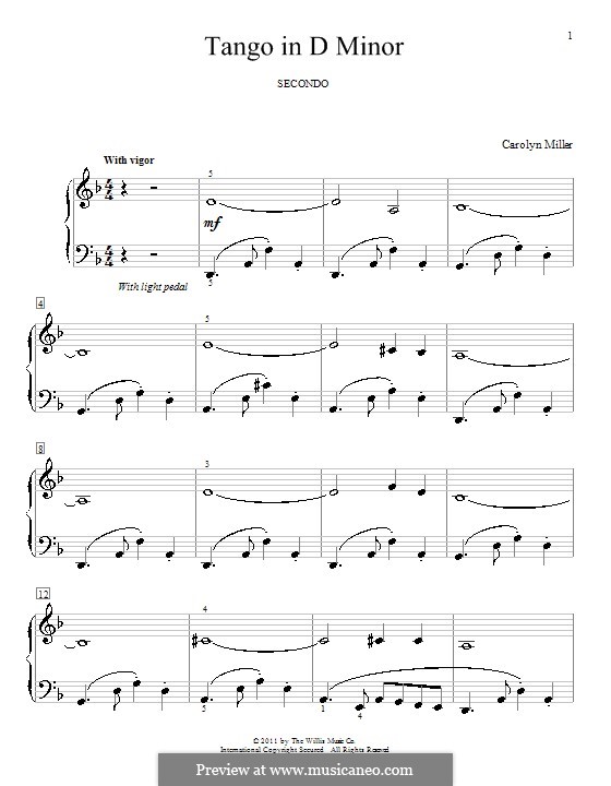 Tango in d-Moll: Für Klavier, vierhändig by Carolyn Miller