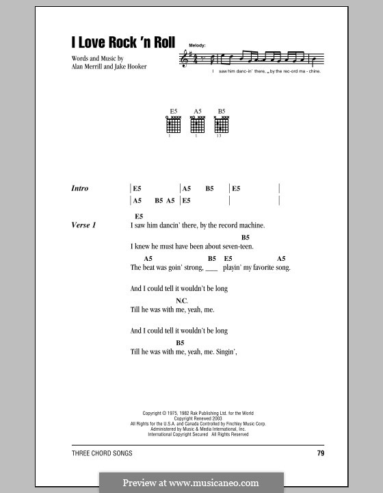 I Love Rock 'n Roll: Text und Akkorde by Alan Merrill, Jake Hooker
