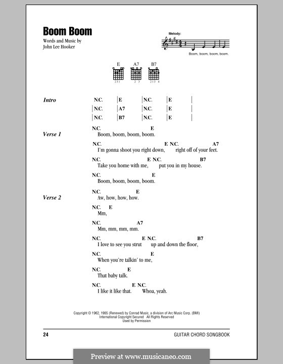 Boom Boom: Texte und Akkorde by John Lee Hooker