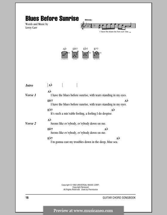 Blues Before Sunrise: Text und Akkorde by Leroy Carr