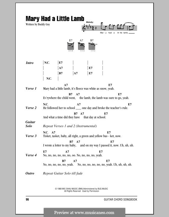 Mary Had a Little Lamb: Texte und Akkorde by Buddy Guy