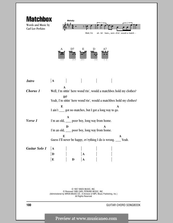 Matchbox (The Beatles): Texte und Akkorde by Carl Lee Perkins