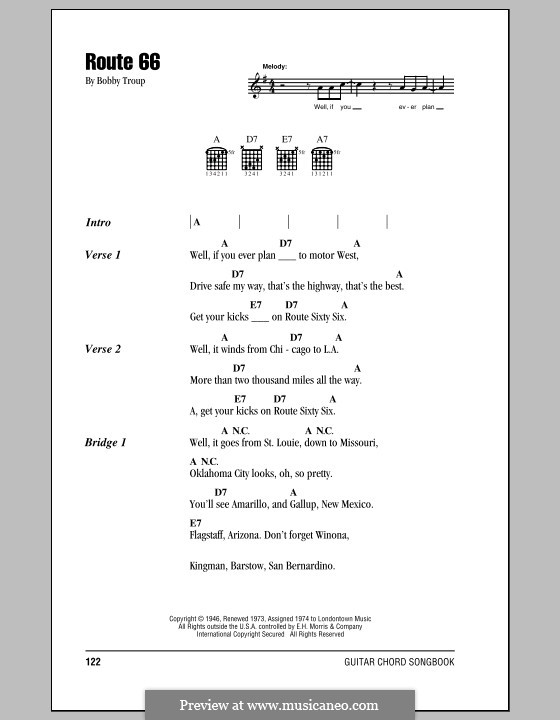 Route 66: Texte und Akkorde by Bobby Troup