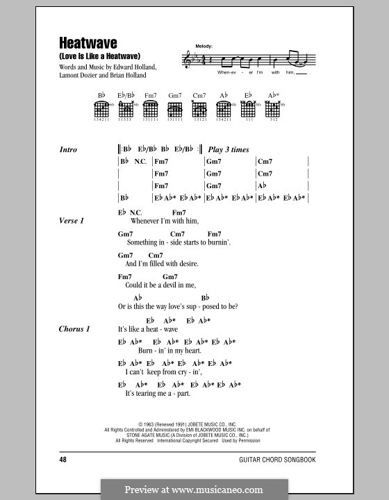 Heatwave (Love Is Like a Heatwave): Text und Akkorde (Martha & The Vandellas) by Brian Holland, Edward Holland Jr., Lamont Dozier