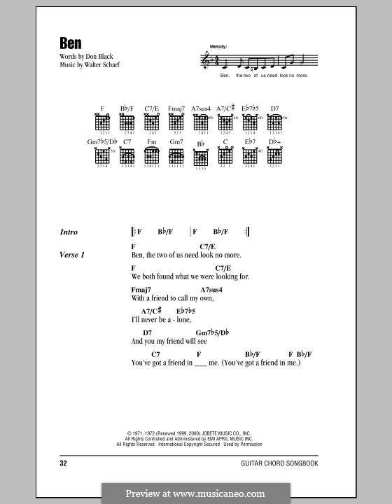 Ben: Text und Akkorde by Walter Scharf