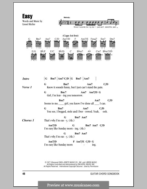 Easy (The Commodores): Text und Akkorde by Lionel Richie